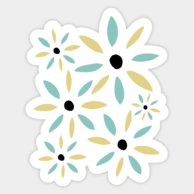 Yellow And Aqua Blue Abstract Retro Flowers Sticker by OrchardBerry